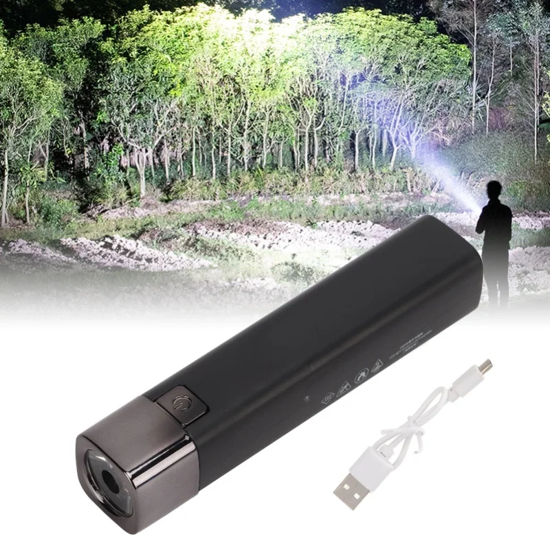 

Rechargeable Super Bright Flashlight Mini USB Electric Torch With Power Bank Function For Outdoor AdventureBlack