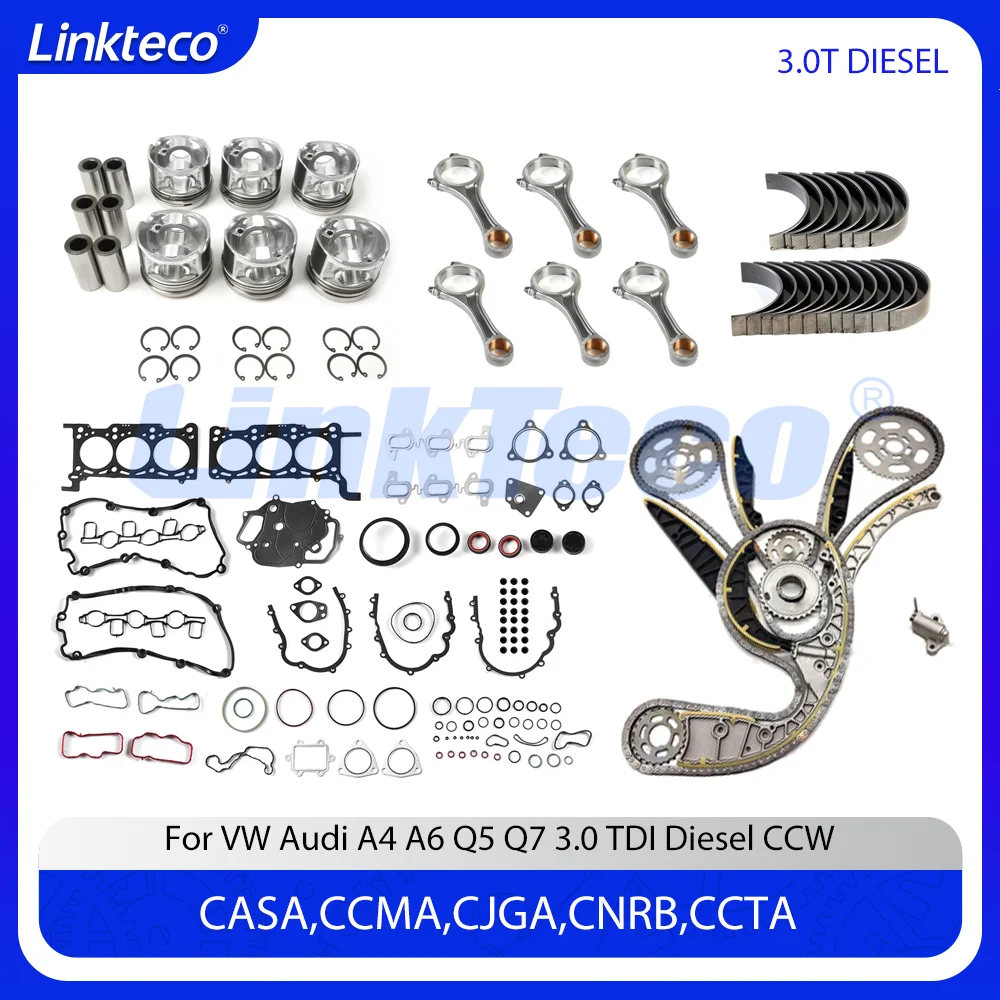 Full Head Gasket Set Piston Timing Kit Connecting Rod Bearing Fit 3.0 TDI Diesel CCL CCW For 06-12 Audi A4 B8 A6 C6 Q5 8R Q7 4L