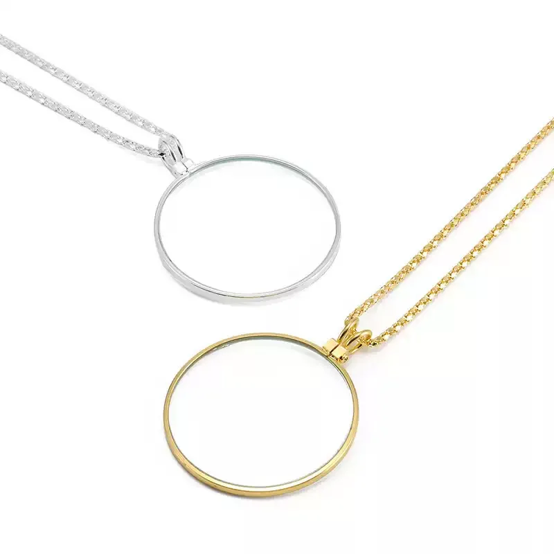 

2Pcs Stylish Magnifier Necklace 5x Magnification for Elderly Reading Books Newspapers Crafts Outdoor Travel Zinc Alloy