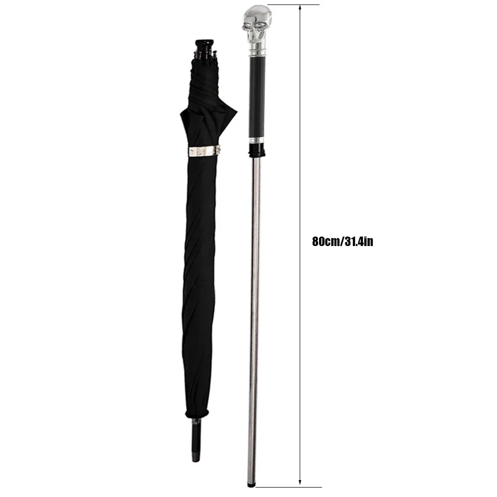 Skull Walking Cane 2-in-1 Self Defense Sturdy Windproof UV Protection Umbrella for Hiking And Rainy Days view 2
