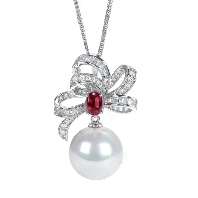 Bellux pendant chain 925 silver synthetic zircon round white queen petal bowkot shell pearl fashion necklace