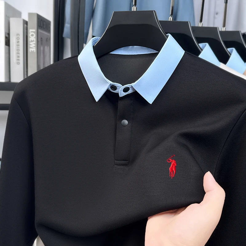 

Популярный осенний бестселлер 2025 года, мужская рубашка-поло с цветными блоками и логотипом Little Horse, топ с длинными рукавами