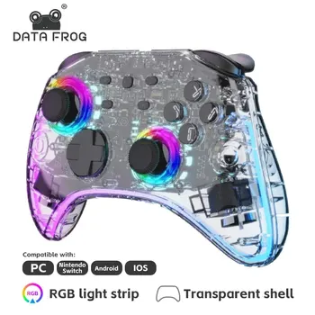 Data Frog LED Transparent Wireless Gamepad Controller with Headphone Jack RGB Light Compatible for Switch OLED Steam