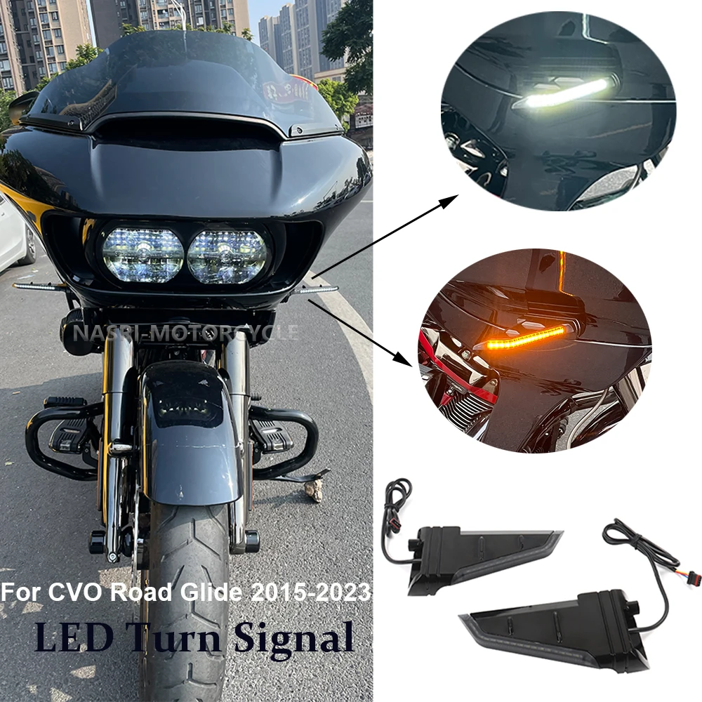 Motorcycle Accessories LED Turn Signal Flowing Lights Side Running Lamp Black For Harley Road Glide FLTRX FLTRU FLTRK 2015-2023