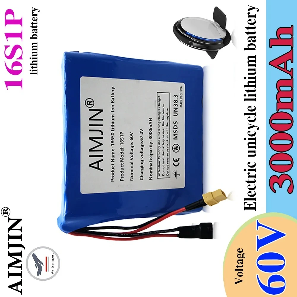 

60V 3.0Ah 16S1P battery packy For self-balancing scooter electric unicycle 3000mAh power rechargeable battery with BMS