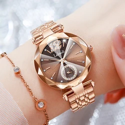 LAOBAOLI Mulheres Relógios De Pulso 2023 Top Brand Luxury Rose Gold Para Senhoras Relógios De Aço Inoxidável Feminino Rhinestone Relógio Presente