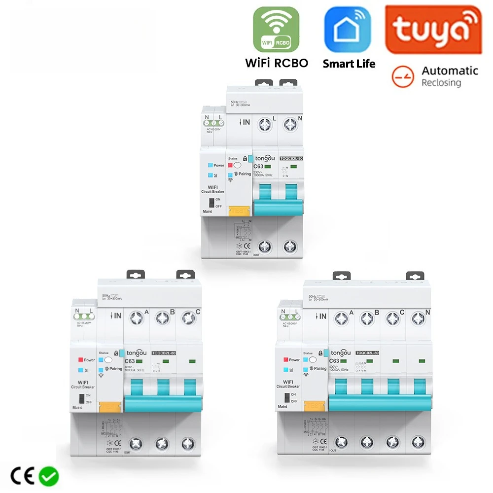 Tuya WiFi Smart Breaker 2P/4P 63A - Energy Meter & Leakage Protection with Auto Reclosing Function