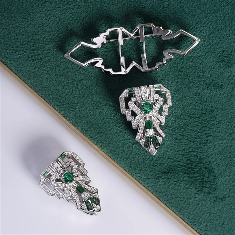 Luxury Detachable Green Spinel Crystal Brooch High Quality Elegant Gemstone Pin Jewelry for Women Banquet