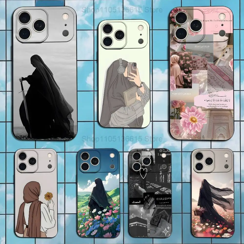 

Arabic Muslim Girls Belief Phone Case For iPhone 17,16,15,14,13,12,11 Plus,Pro Max,XS,X,XR,SE,Mini,8,7,Soft Silicone Black Cover