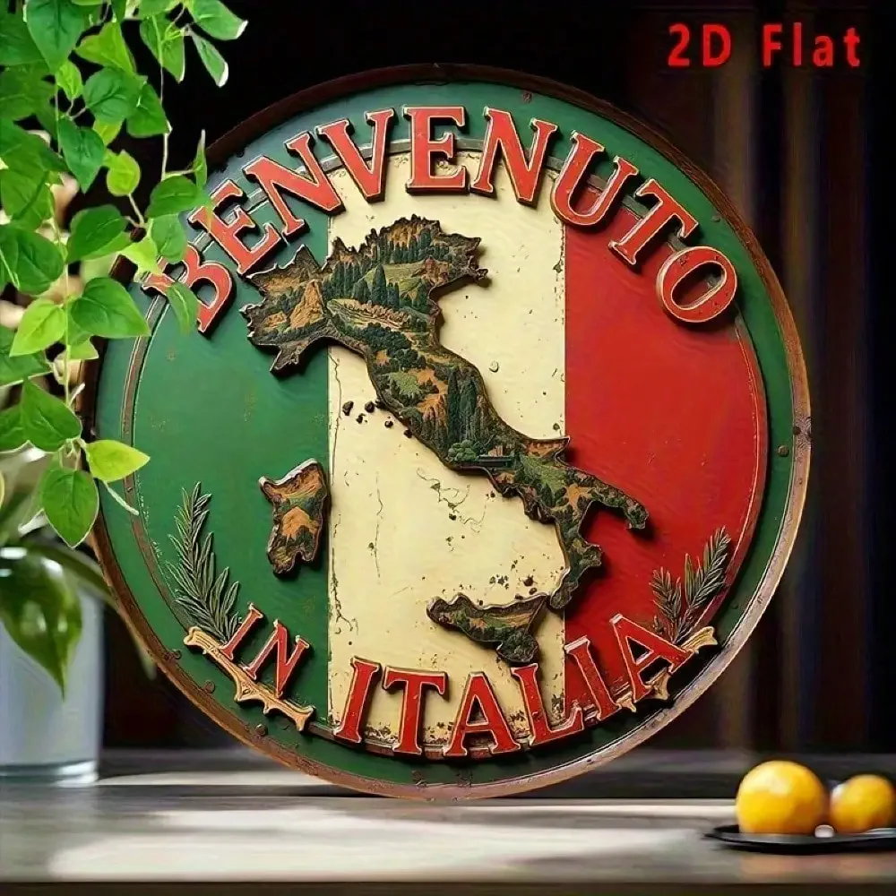 Vintage Italian Flag Metal Sign, Home Bar Wall Decoration, Waterproof Aluminum Wall Art, Suitable for Home and Coffee Shops