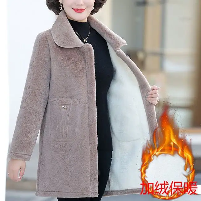 

Mom Winter Lapel Collar Coat Mink Velvet Thickened Fur Collar Women's Fashionable Warm Inteated Commute Causal Fur Coats TS684