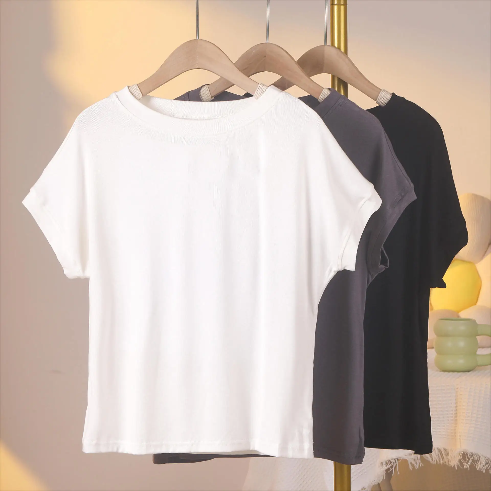 plus Size Women's round Neck Short Sleeve Modal T-Shirt Loose Fit Base Shirt Casual Style Summer Thin Pure Color Fly Sleeve