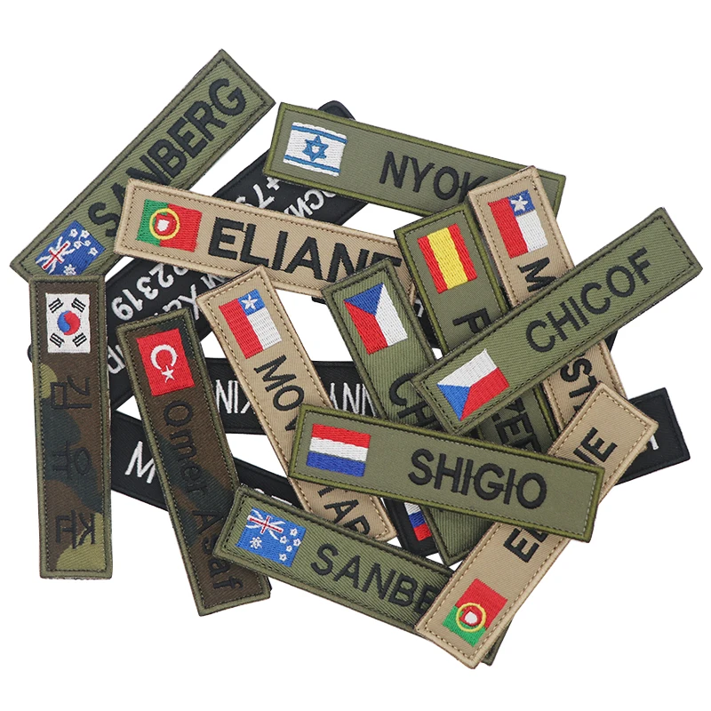 National Flag Embroidery Custom Name Patches Stripes Badges Sticker Iron On Sewing On Hook&Loop For Clothing Hat Backpack Collar