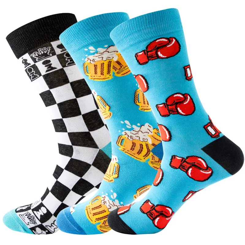 Autumn and Winter 2023 New Boxing Men's Socks US $Medium Tube Socks Black and White Checkerboard Socks Beer Women's Socks