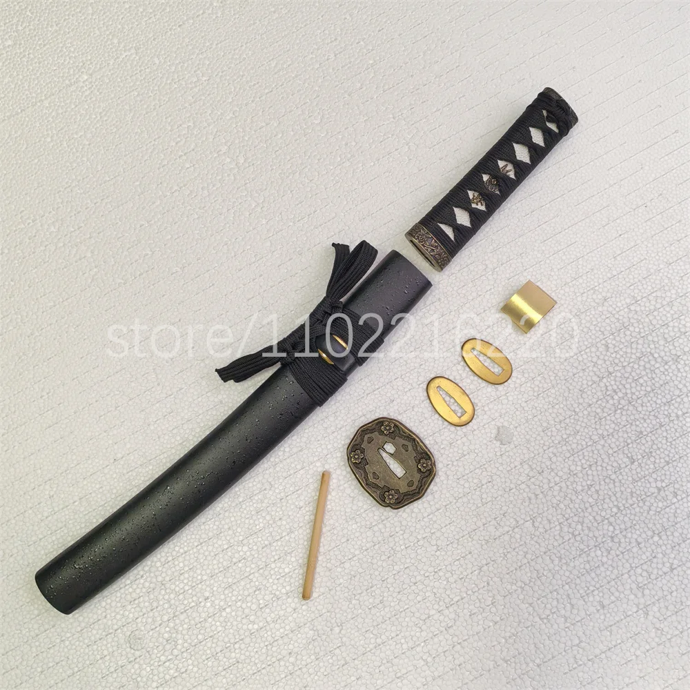 A Set Unique Black Tsuka Handle Tsuba Handguard Habaki Seppa Hardwood Sheath For Real Samurai Katana Tanto Sword Parts