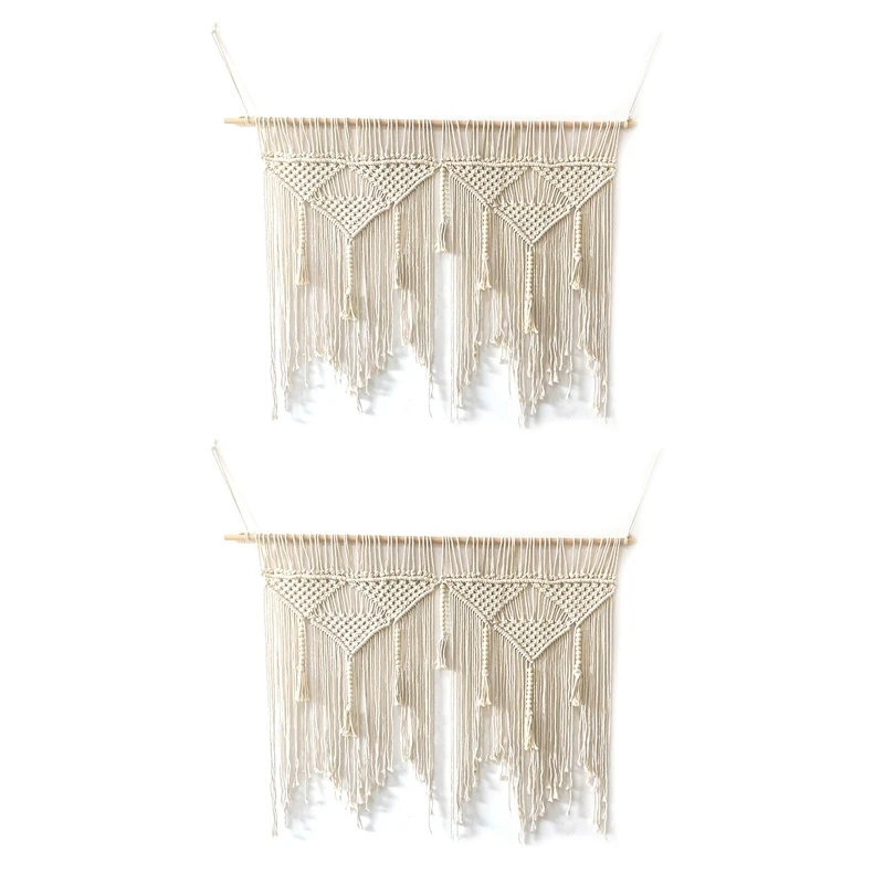 2X Macrame Wall Hanging Handwoven Bohemian Cotton Rope Boho Tapestry Home Decor Creamy-White