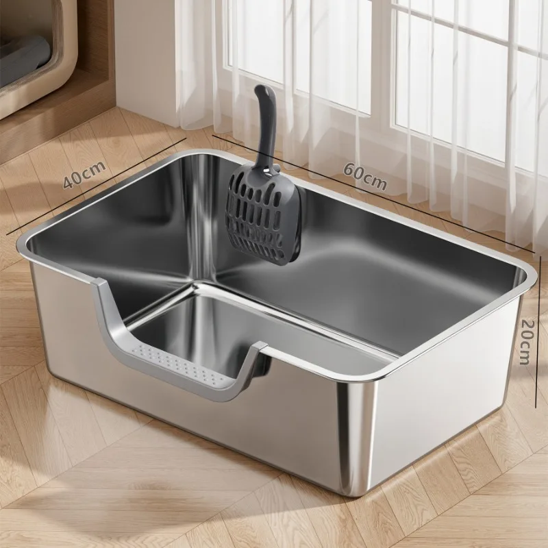 for Oversized Splash-Proof Integrated Stainless Steel Cat Litter Box Side Open Top Entry Cat Toilet Cross-Border Pet Product