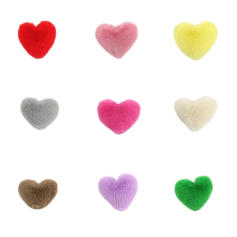 

Cute Faux Fur Heart Pompom Flocculi 10CM Pompon Ball For Woman Girls Key Chains Shoes Hand Bags Princess Winter Hair Clip 50PCS