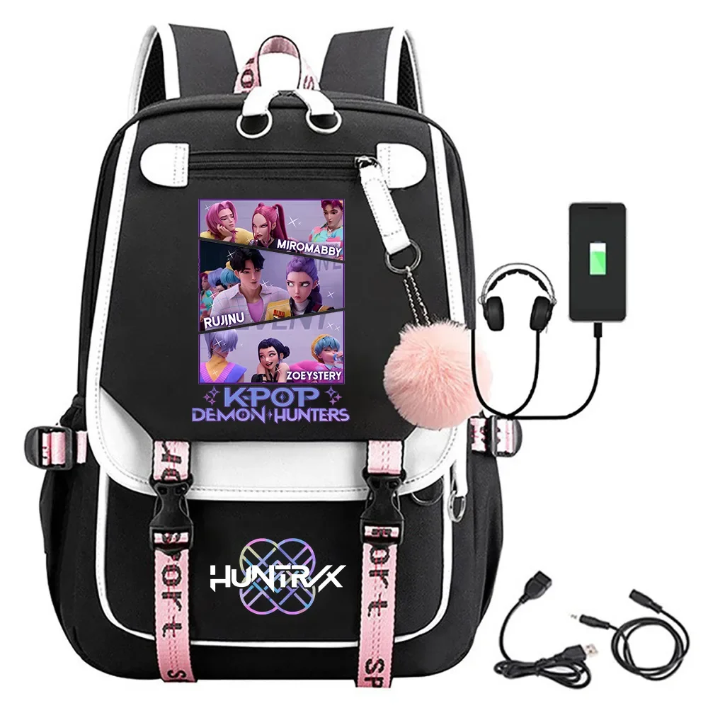 Huntrix Backpack Movie Print Backpacks for Girl Boy Laptop Usb Port Bag Students Schoolbag Cosplay Costume Accessories