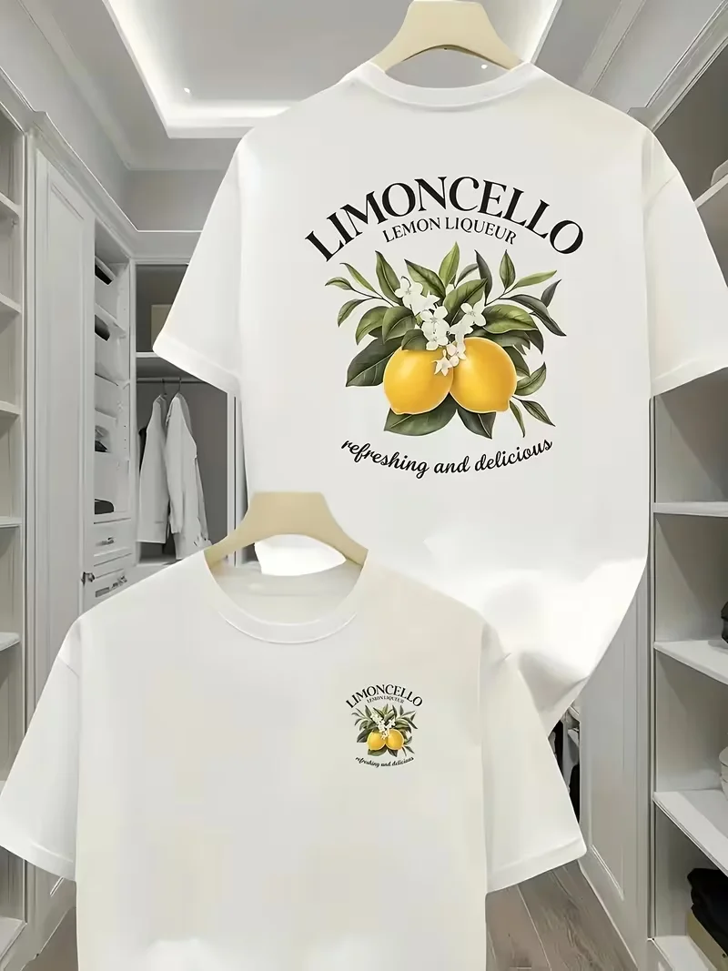Camiseta con estampado de limón Limoncello, camiseta informal de manga corta con cuello redondo, ropa informal con gráficos de verano, camisetas informales para hombres y mujeres