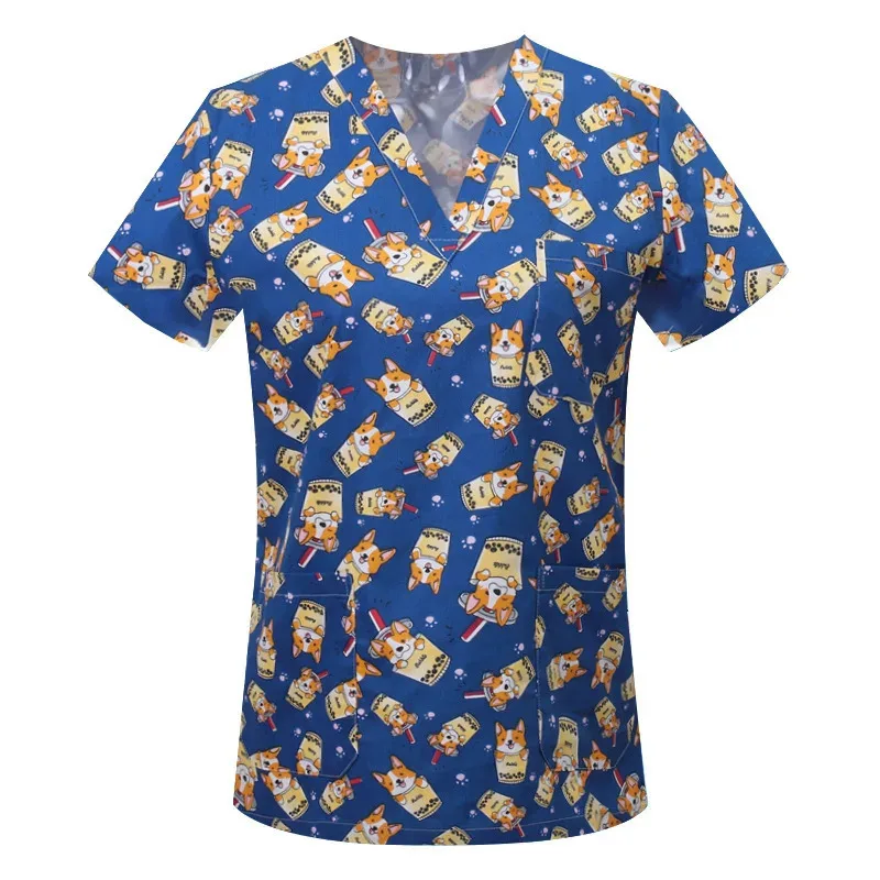 

Pet Cic Vet Work Uniforms Women Nurse Accessories Animal Printed Hospital Doctor Nursing T-Shirt Medical Scrubs Clothes Tops