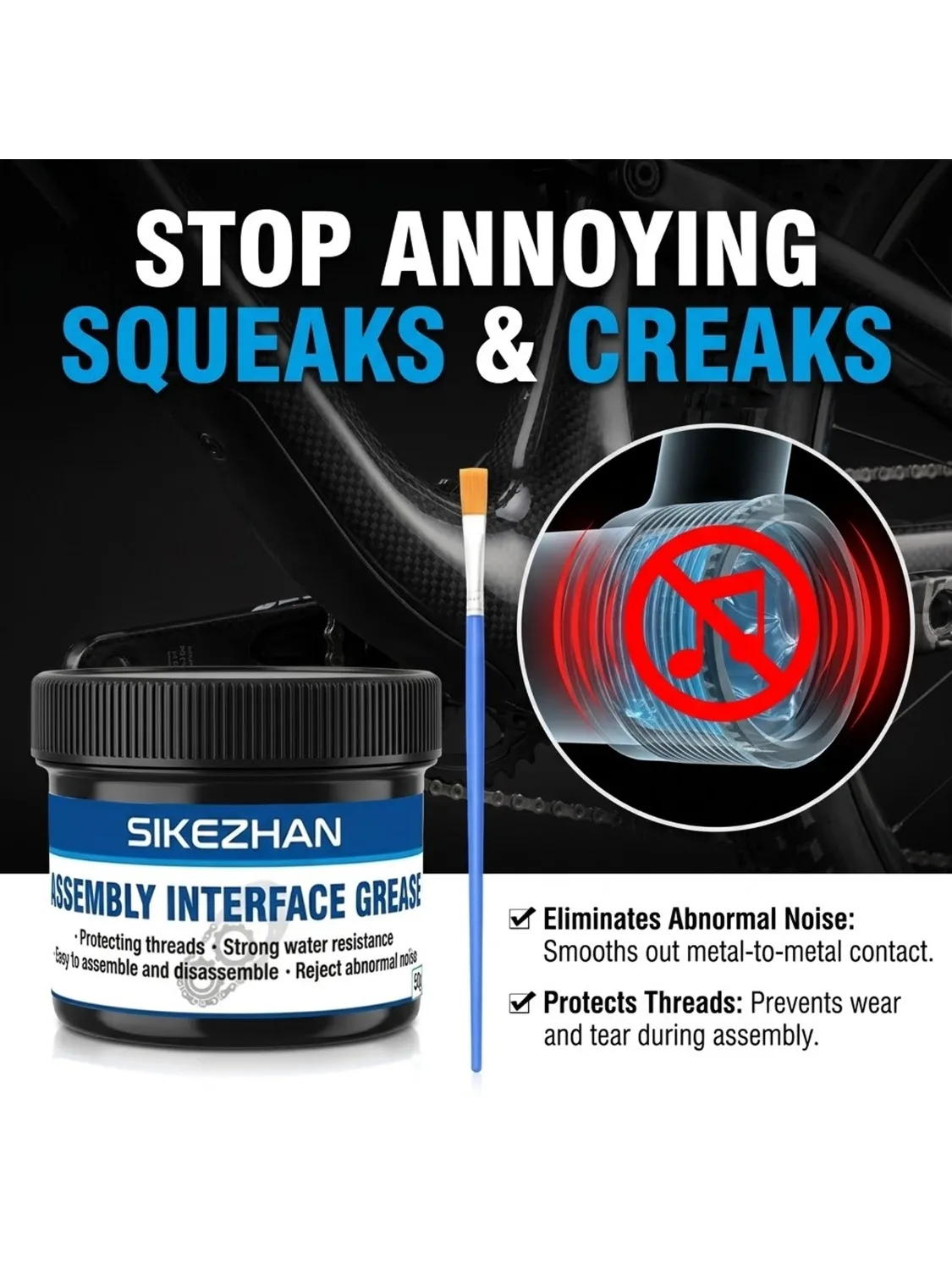 AliExpress NONE 50g Bike Assembly Grease Anti-Seize Paste Waterproof Anti-Noise Lube for Bottom Bracket Seatpost Thread Protection with Brush