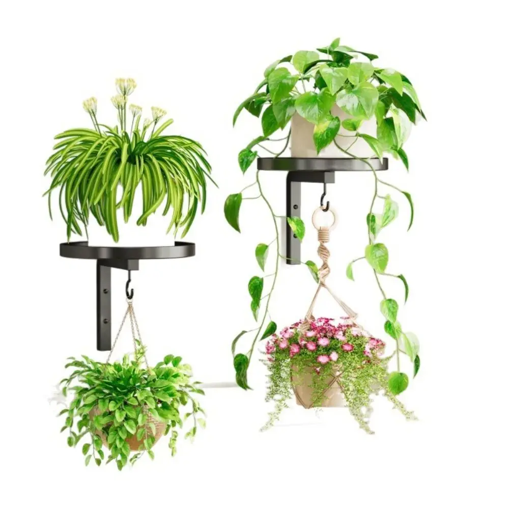 Carbon Steel Plant Display Stand Waterproof with Hook Planter Storage Shelf Large Load-bearing Raised Tray Edge Flower Pot Rack