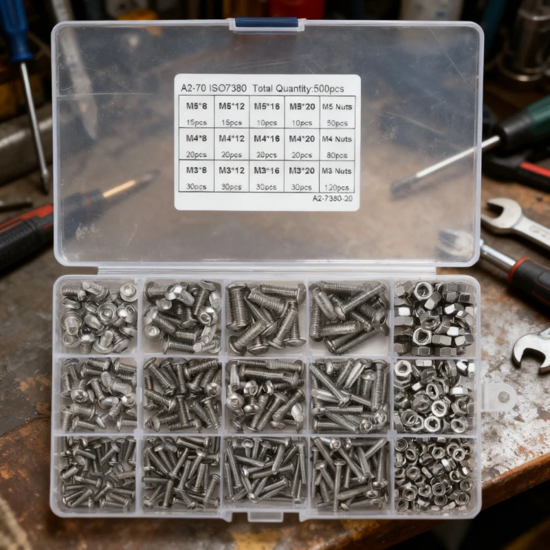 

500Pcs screw set M3 M4 M5 , 304 stainless steel Allen hexagon Hex Socket cap Button Head Screw Nut Assortment Kit for fpv drones