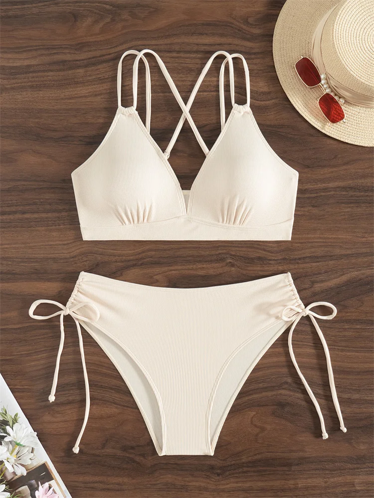 

Bikini 2025 New Swimsuit Women High Waist Swimwear Solid Sling Bikinis Set Sexy Thong Summer Beach Bathing Suit Female Two Piece