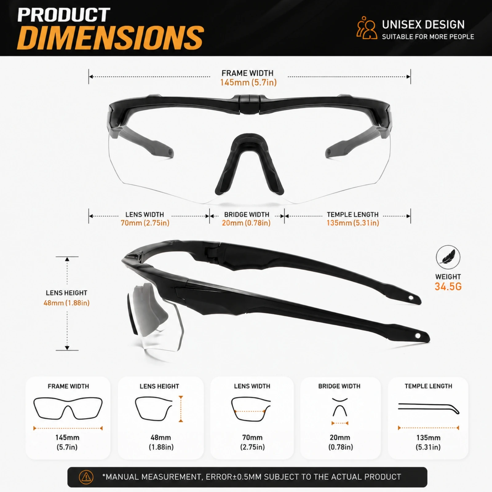 Photochrome Sport-Schutzbrille mit Rundum-Schutz, Komfortable Brille für den Täglichen Gebrauch, Motorradfahren, Jagen und Outdoor-Sport – Detail 6