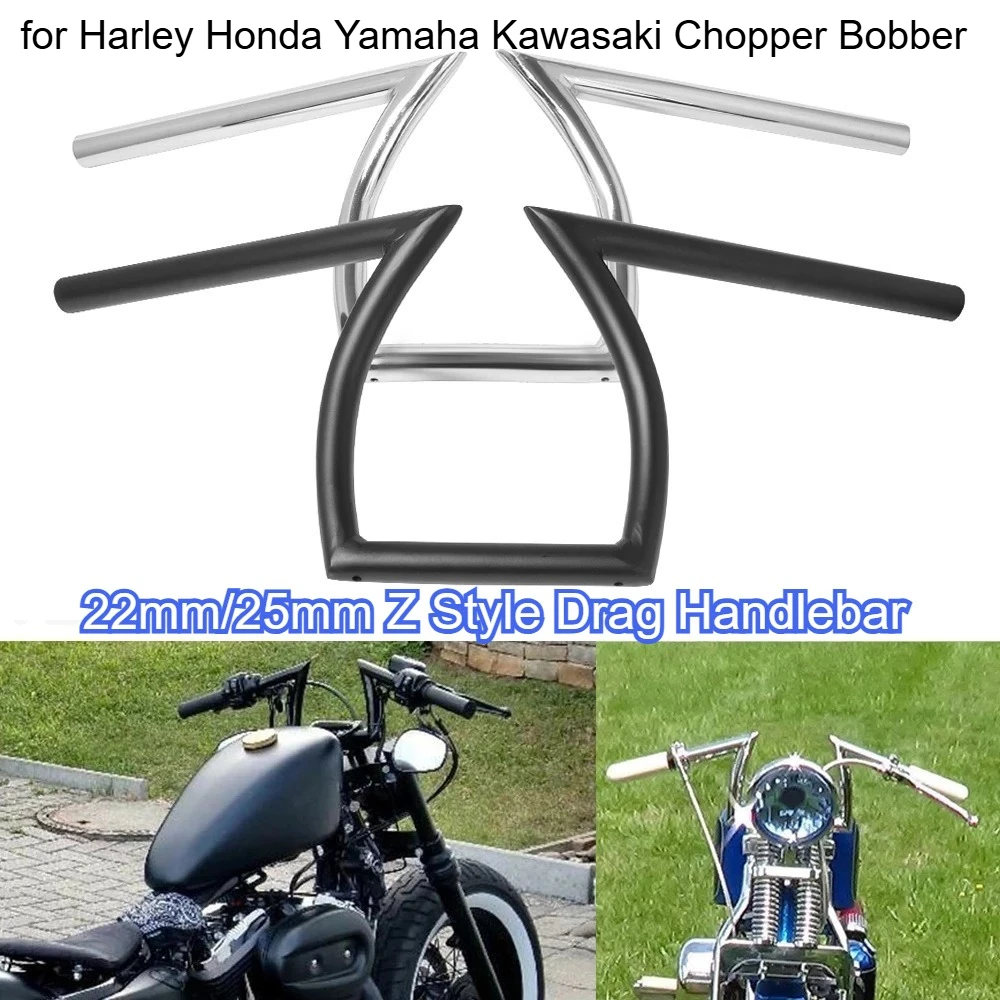 Manillar de Motocicleta Estilo Z de 22 mm/25 mm para Harley Honda Yamaha Kawasaki Chopper Bobber, Accesorios para Manillar de Motocicleta de 7/8" 1"