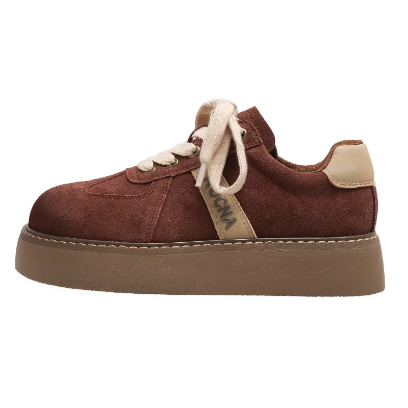 

CLAIAMI Leather Platform Retro Muffin Women Shoes Versatile Lace-up Matte Leather Casual Shoes for Women Sneakers Women Zapatos