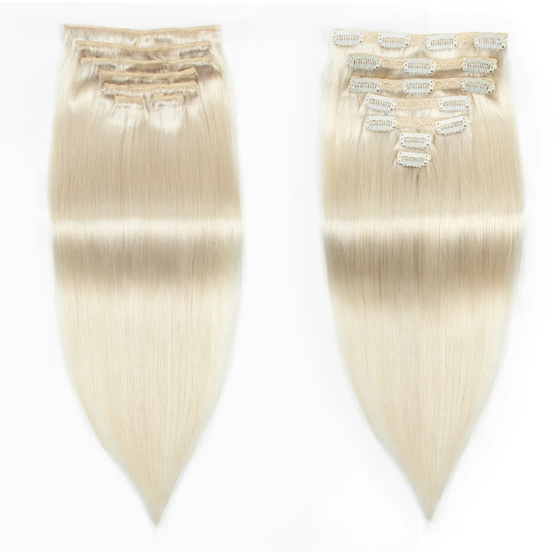 MRSHAIR #60 Blonde Clip In Hair Extension Human Hair Extensions Natural Real Hair 7pcs/set Clip-On Hair Full Head 14