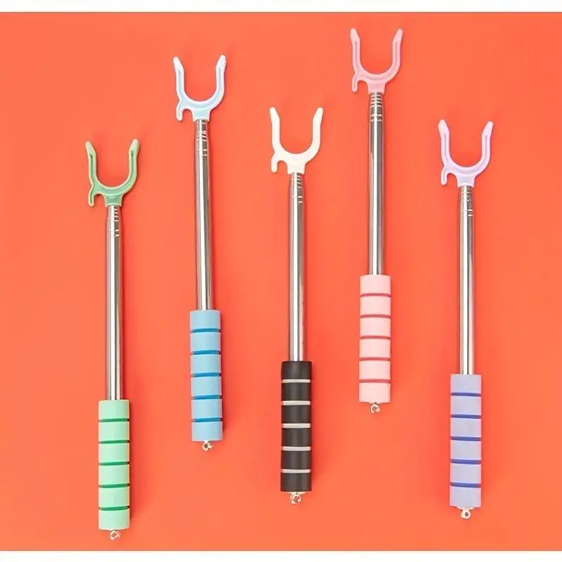 Retractable Clothes Fork Telescopic Clothes Hanger Pole With Non-Slip Handle Adjustable Clothes Drying Rod For Balcony