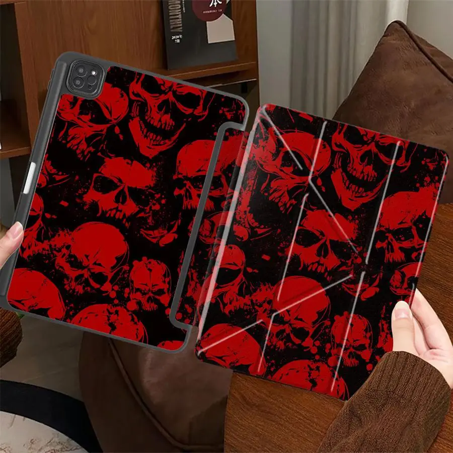 

Стильный чехол-подставка с красным узором в виде черепа для планшетов iPad Pro 2025, Air 4, 5, M3, M2, M4, 11 дюймов, Mini 6, 7, Pro 11-го, 10-го, 9-го, 8-го, 7-го поколений