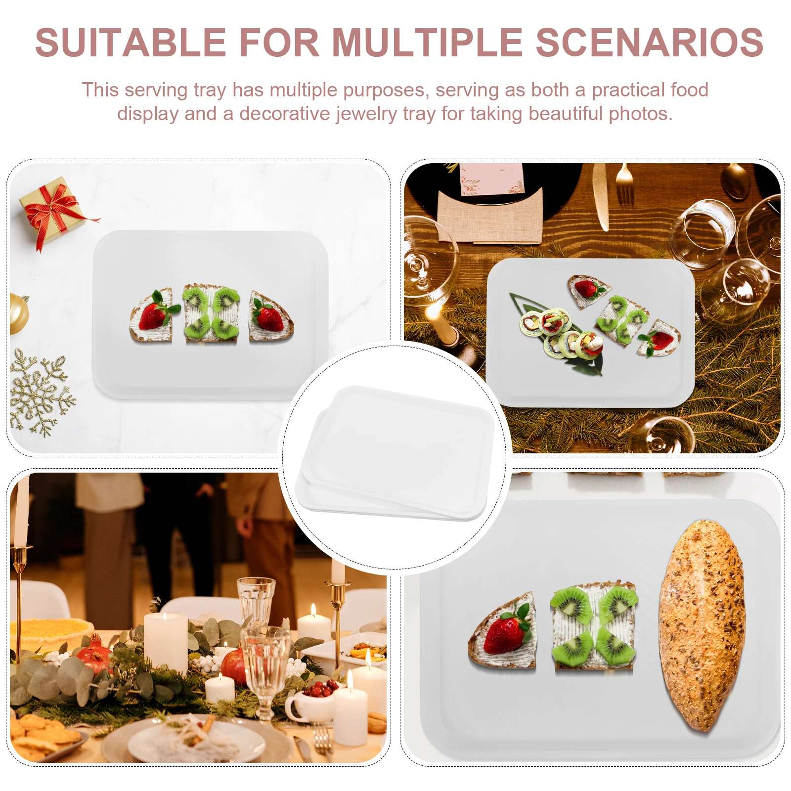 

3pcs Narrow White Plastic Fruit Snack Trays Reusable Serving Tray Dessert Serving Plates Storage Display Tray