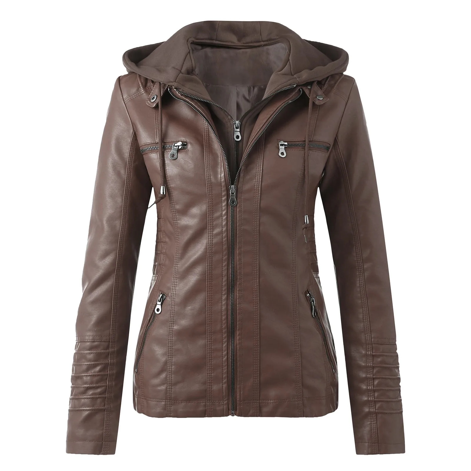 Veste en cuir PU mince pour femmes, sweats à capuche de mode coréenne, poche, tout match, vêtements pour femmes, vêtements de moto gothiques, combinaison de vêtements unisexes