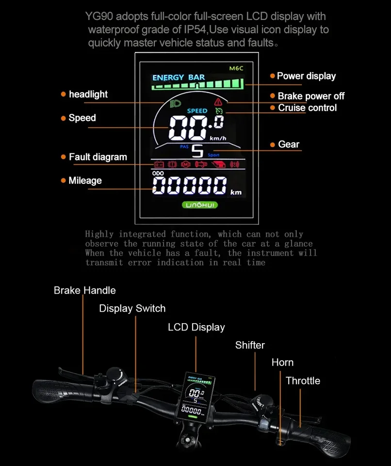 RANDRIDE YG90 Electric bike 1000W 48V17AH Hydraulic Brake E-bike with Full Suspension 50km/h 27.5/29 inch tire Electric Bicycle image 9