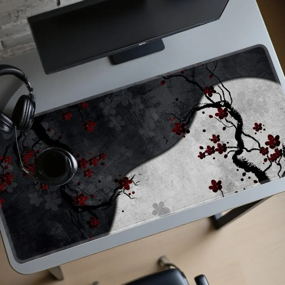 

Aesthetic Black And Red Floral Pattern Mouse Pad Desk Mat Gaming pad Non-Slip Stitched Edge desk accessories Computer mousepads