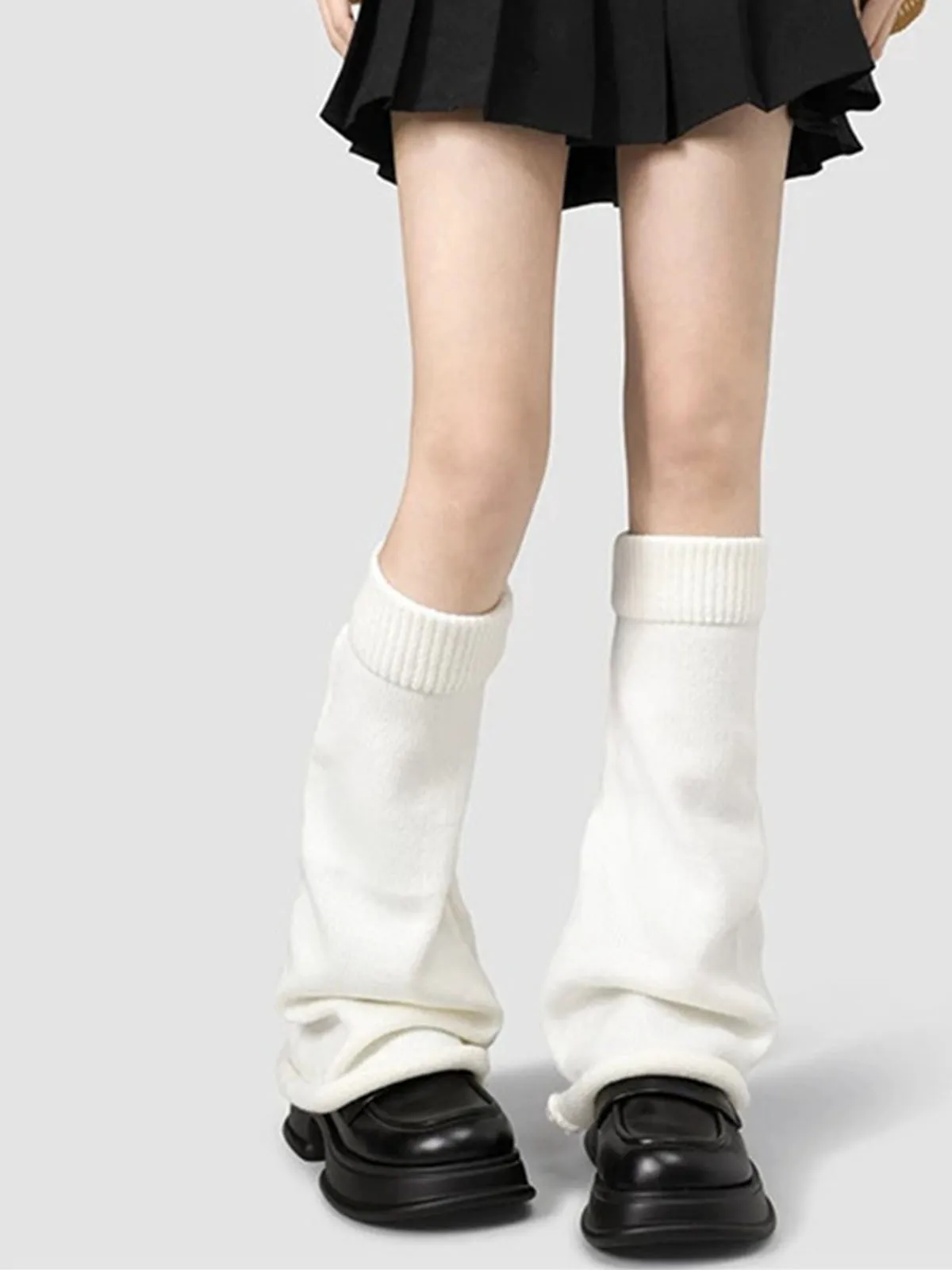 Fashion JK Lolita Trumpet Leg Warmers Knitted Long Foot Cover Solid White Black Kawaii Autumn Winter Legwarmer Cute Socks