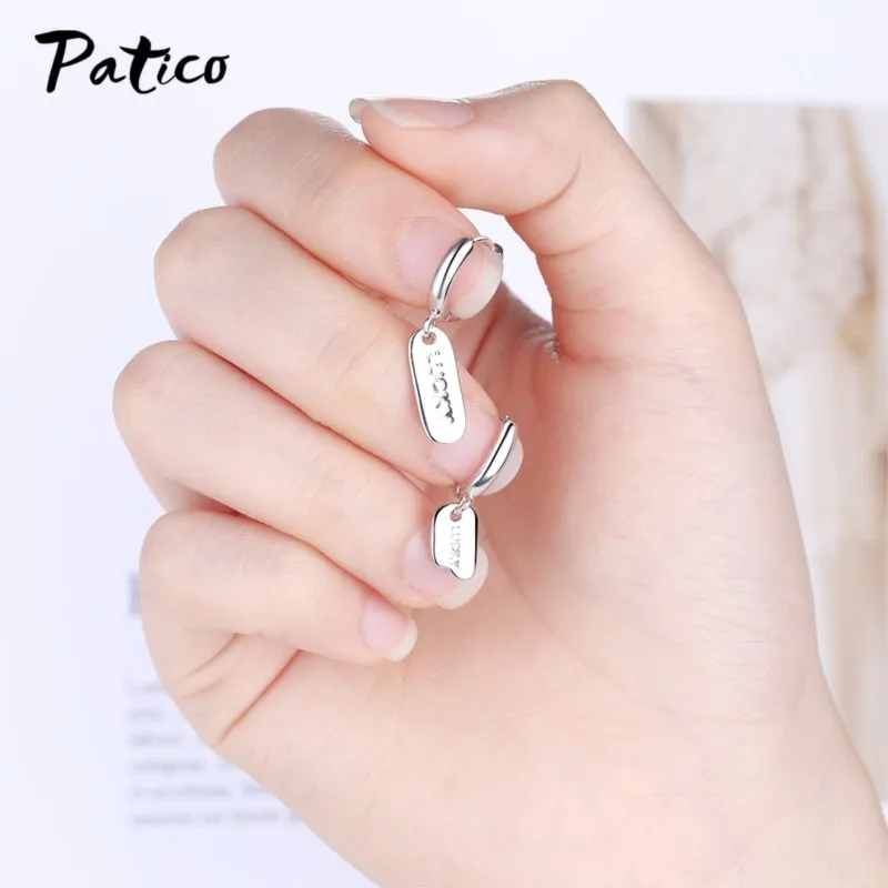 

Square Shape 925 Sterling Silver English Alphabet Letter Drop Earrings Korean Simple Temperament Asymmetric Short Brincos
