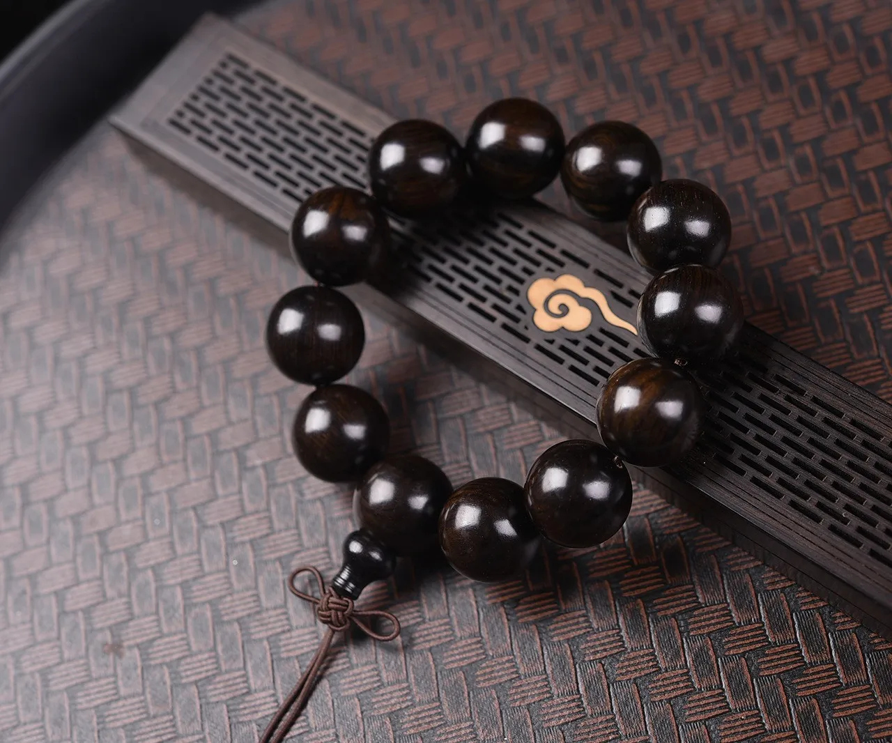 Asian Rosary Ebony KAMAGONG Hardwood Ebony Handmade Wooden Bead Elastic Bracelet