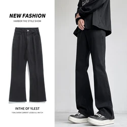 Autumn Vintage Straight Wide Legs BLACK Jeans Men's Streetwear Harajuku Washed Baggy Casual Flare Denim Trousers Y2K Male Pants
