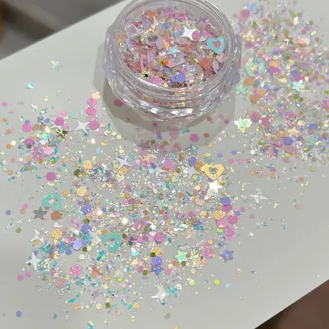 Bursting Aurora Nail Sequins Glitter Powder Dopamine Polarized Heart Star Large Sequin Fantasy Star Sparkle Powder Patch Decora