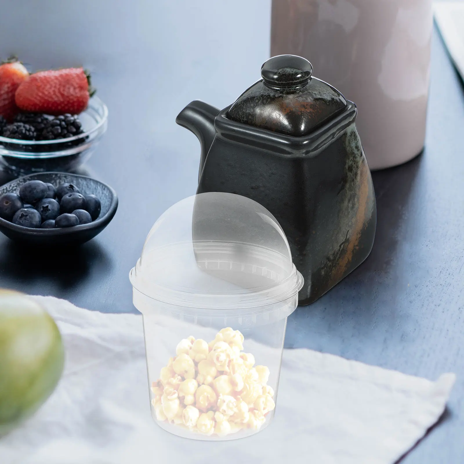 

6Pcs Transparent Snack Buckets Plastic Popcorn Bowls Dome Lids Ice Cream Containers Food Grade Storage Bowls for Party Takeaway