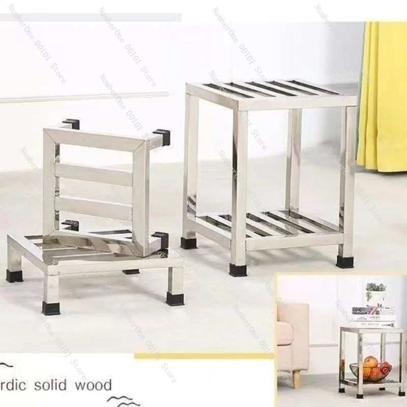 Minimalist Stainless Steel Floor Flower Stand Thickened Heavy Duty Four Leg Storage Rack Non Slip Bathroom Shower Stool