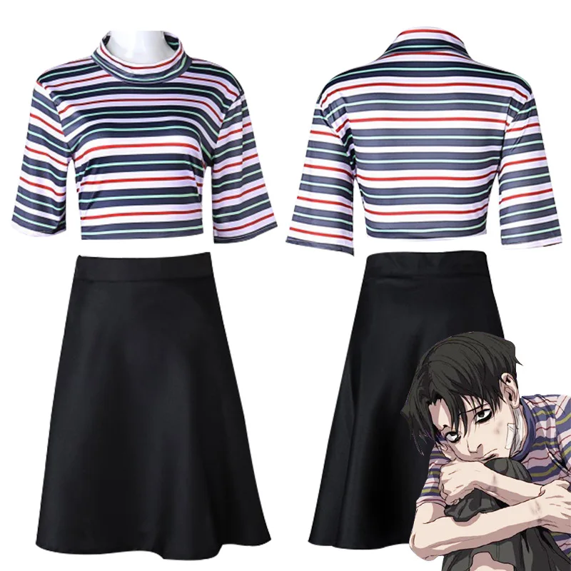 Disfraz de Cosplay de Yoon Bum de Manga Killing Stalking, Peluca Corta Negra y Marrón, Camiseta, Falda, Conjunto de Disfraz de Halloween, Traje de Carnaval