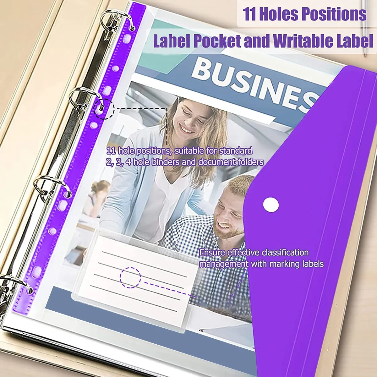 12 قطعة A4 جيب أظرف قابلة للتوسيع أظرف بلاستيكية واضحة لمجلد حلقة ، زر المفاجئة