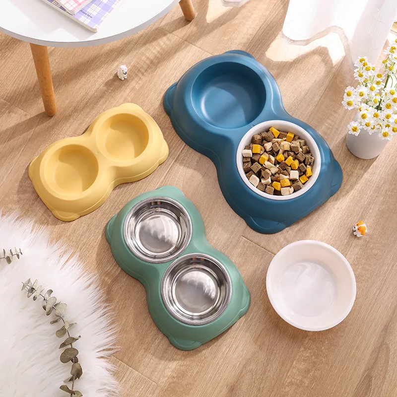 

Portable Dog Stainless Steel Double Food Bowl Eco-Friendly Material Anti-Slip Bottom Dog Feeding