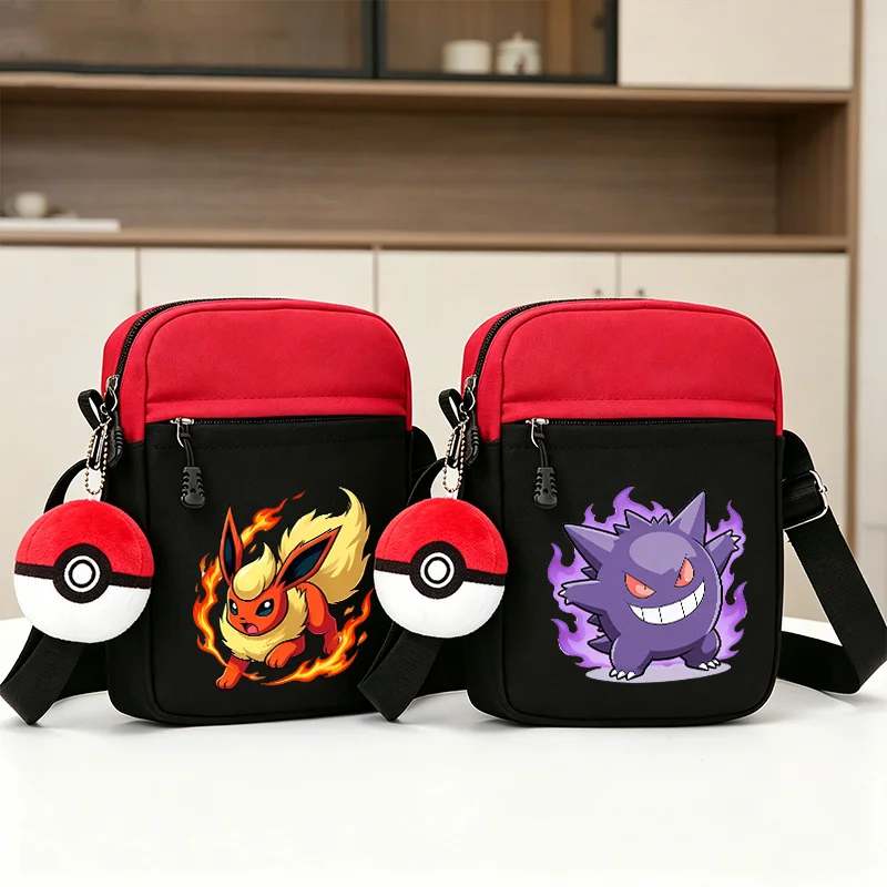 Anime Figure Crossbody Bag with Ball Keychain Women Men Cartoon Printed Shoulder Bags Large Capacity Shoulder Bags Birthday Gift